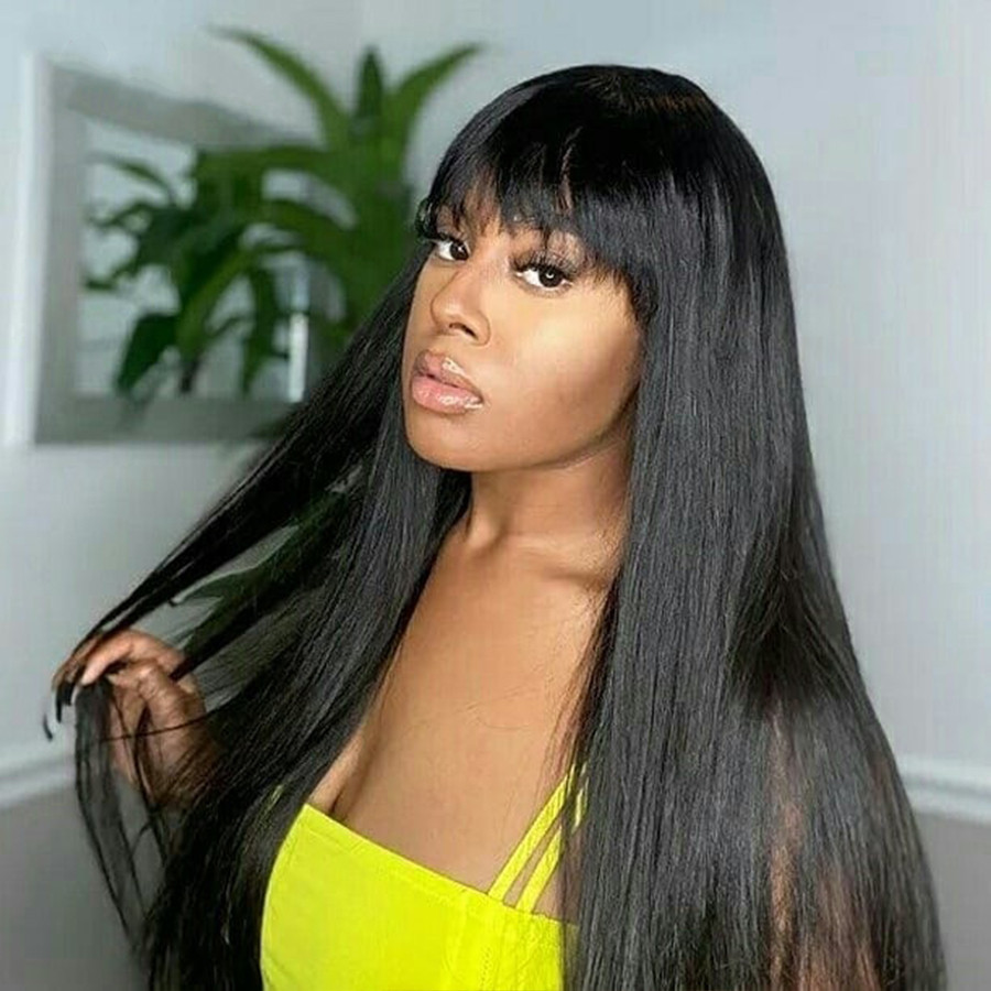Uglam Machine Made Wigs Straight With Bangs